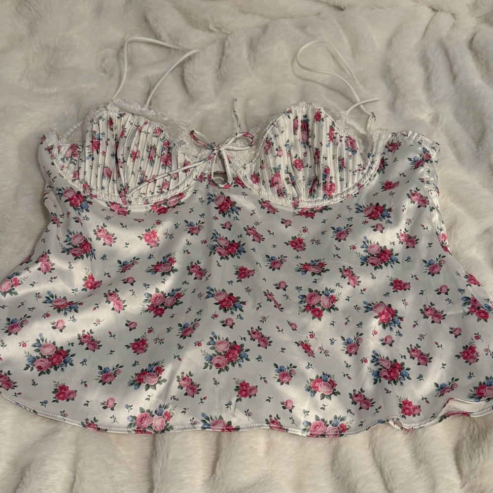 For Love And Lemons Pink Floral Satin Camisole